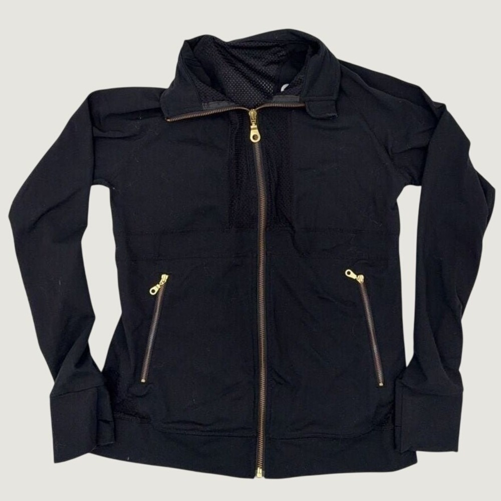 Zyia Active Womens Black Mesh Back Full Zip Training Jacket Gold Hardware M